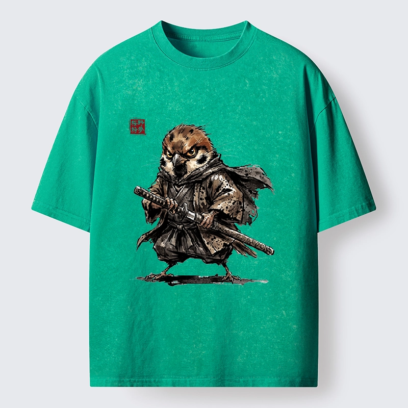 Tokyo-Tiger Sparrow Samurai Ready To Fight Washed T-Shirt