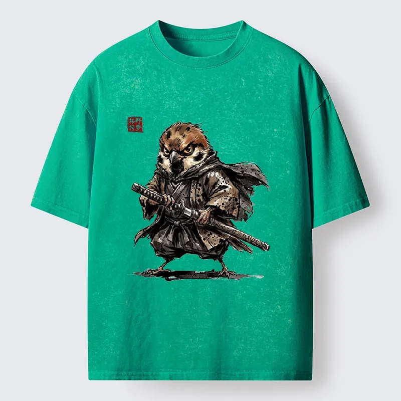 Tokyo-Tiger Sparrow Samurai Ready To Fight Washed T-Shirt