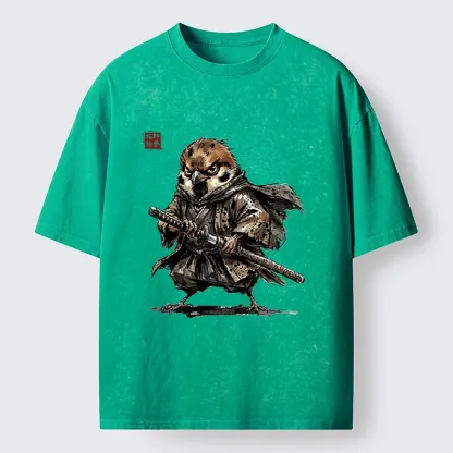 Tokyo-Tiger Sparrow Samurai Ready To Fight Washed T-Shirt