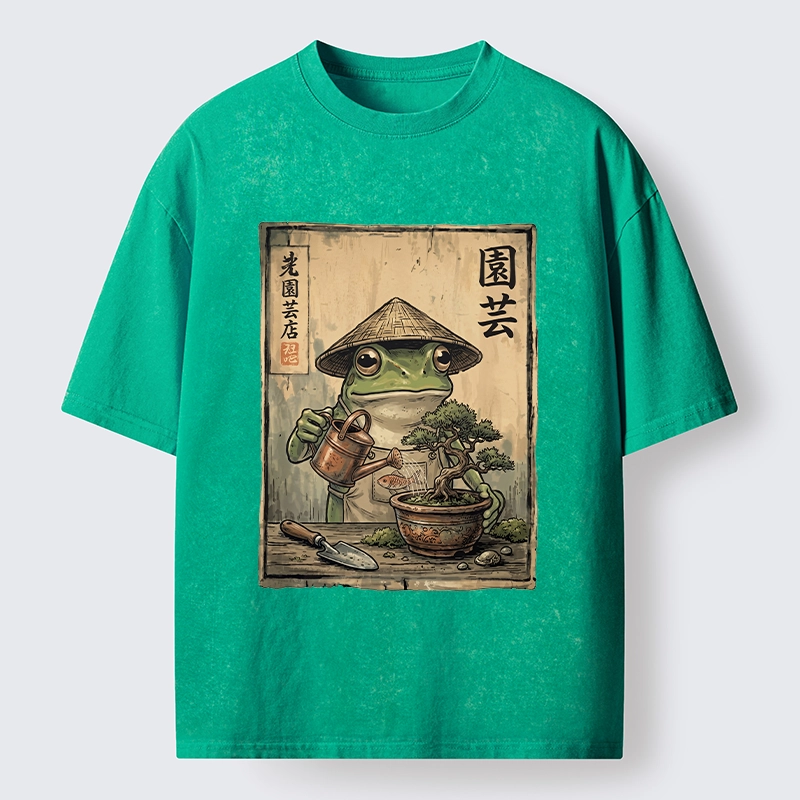 Tokyo-Tiger Frog Takes Good Care Of Bonsai Washed T-Shirt