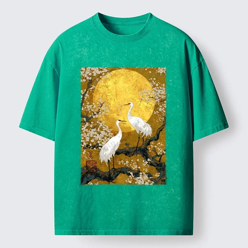 Tokyo-Tiger Traditional Japanese Crane Art Washed T-Shirt