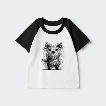 Tokyo-Tiger Scruffy Dog Chaos Art Kids Raglan T-shirt