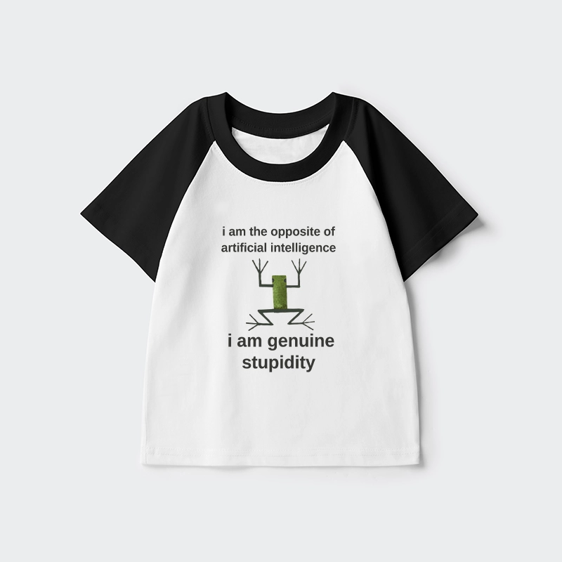 Tokyo-Tiger Genuine Stupidity Frog Meme Kids Raglan T-shirt