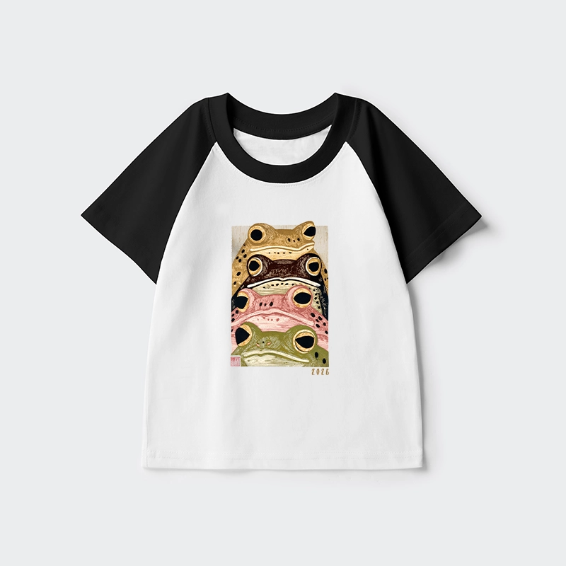 Tokyo-Tiger Whimsical Multi Colored Frog Art Kids Raglan T-shirt