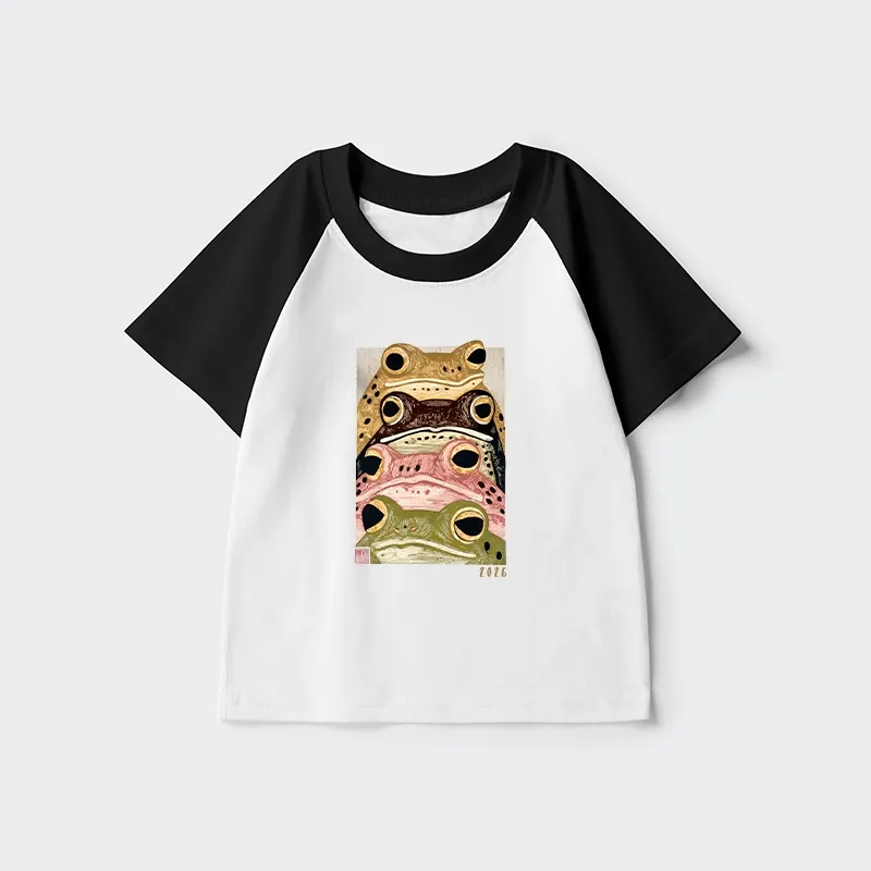 Tokyo-Tiger Whimsical Multi Colored Frog Art Kids Raglan T-shirt Sale
