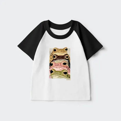 Tokyo-Tiger Whimsical Multi Colored Frog Art Kids Raglan T-shirt