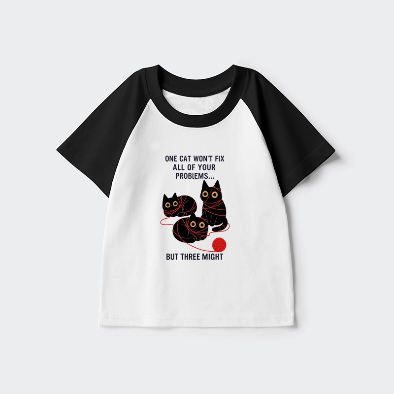 Tokyo-Tiger Three Cats Fix All Problems Kids Raglan T-shirt