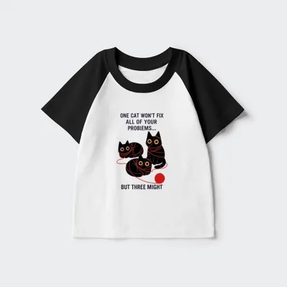 Tokyo-Tiger Three Cats Fix All Problems Kids Raglan T-shirt