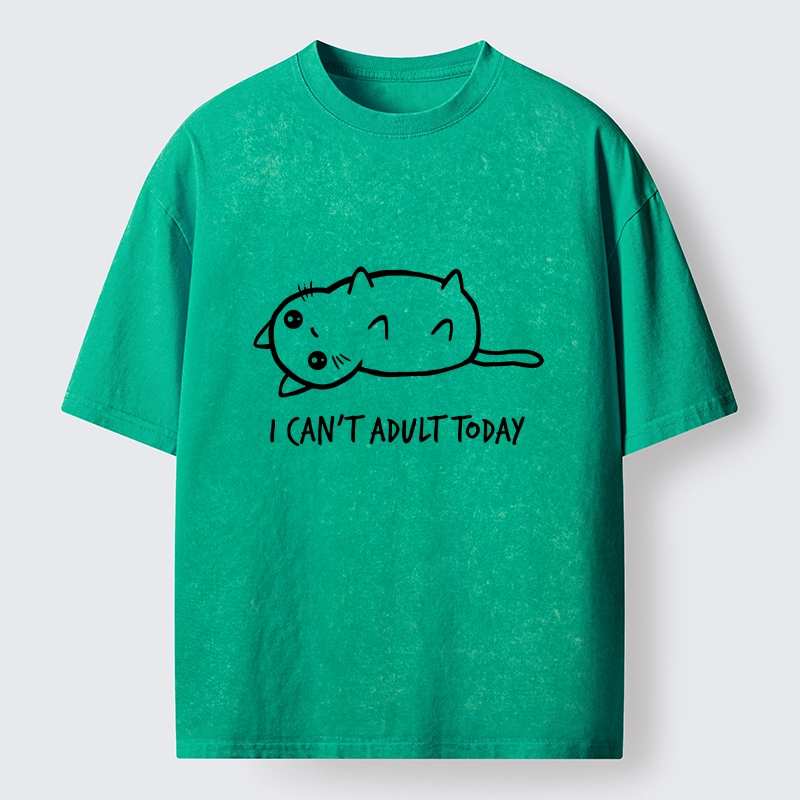 Tokyo-Tiger Lazy Cat Refusing Adulting Life Washed T-Shirt