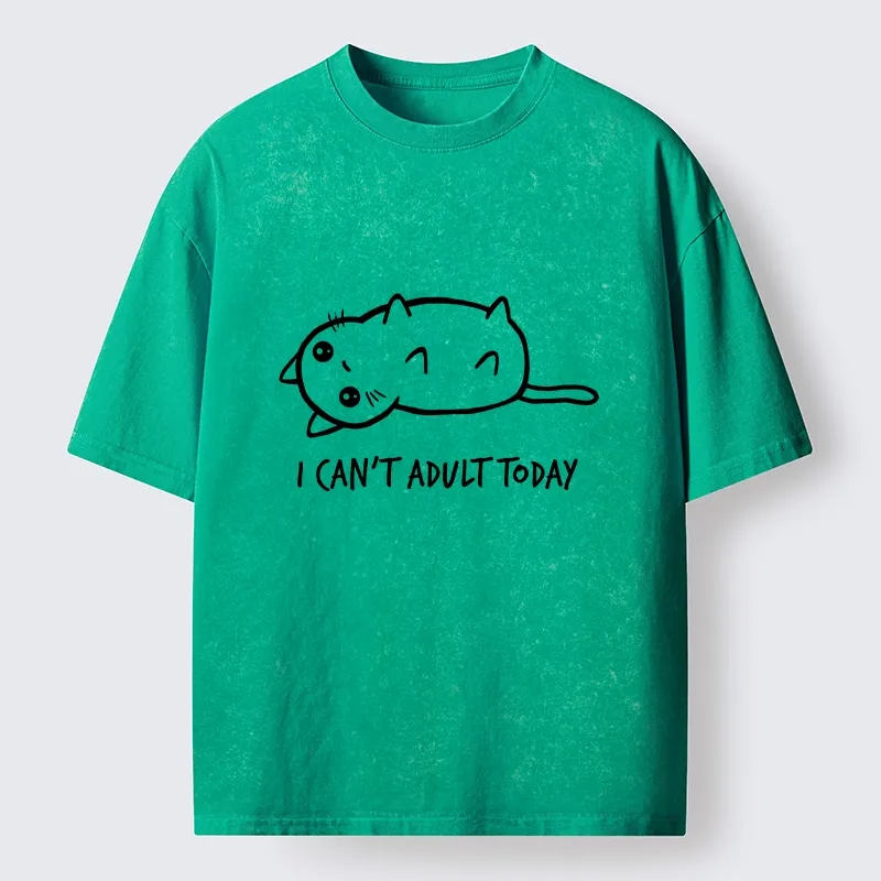 Tokyo-Tiger Lazy Cat Refusing Adulting Life Washed T-Shirt