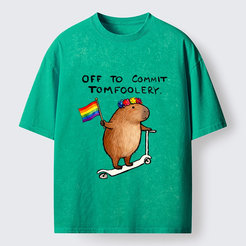 Tokyo-Tiger Pride Capybara On Scooter Meme Washed T-Shirt