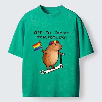 Tokyo-Tiger Pride Capybara On Scooter Meme Washed T-Shirt