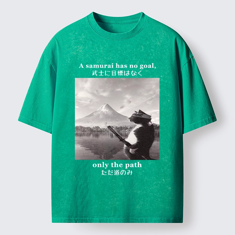 Tokyo-Tiger Samurai Cat At Mount Fuji Washed T-Shirt