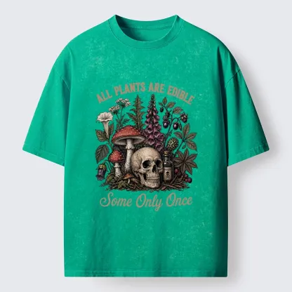 Tokyo-Tiger Poisonous Plants And Skull Dark Humor Washed T-Shirt