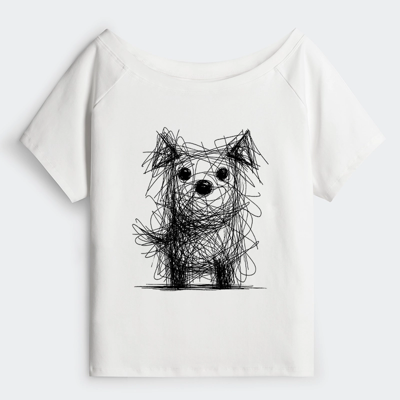 Tokyo-Tiger Scruffy Dog Chaos Art Off Shoulder T-Shirt
