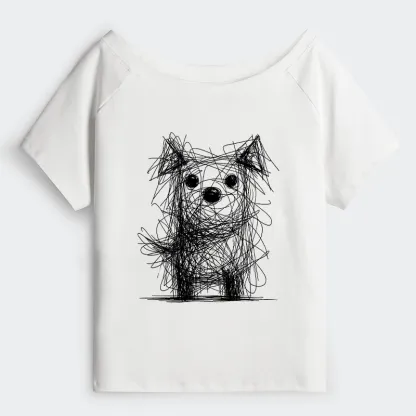 Tokyo-Tiger Scruffy Dog Chaos Art Off Shoulder T-Shirt