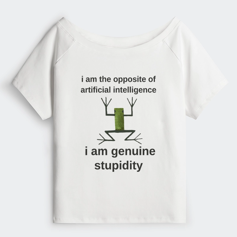 Tokyo-Tiger Genuine Stupidity Frog Meme Off Shoulder T-Shirt