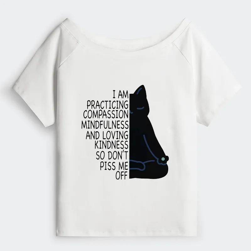 Tokyo-Tiger Calm Black Cat With Anger Issues Off Shoulder T-Shirt