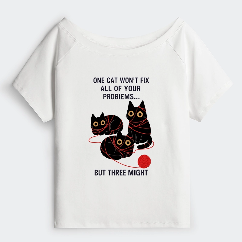 Tokyo-Tiger Three Cats Fix All Problems Off Shoulder T-Shirt