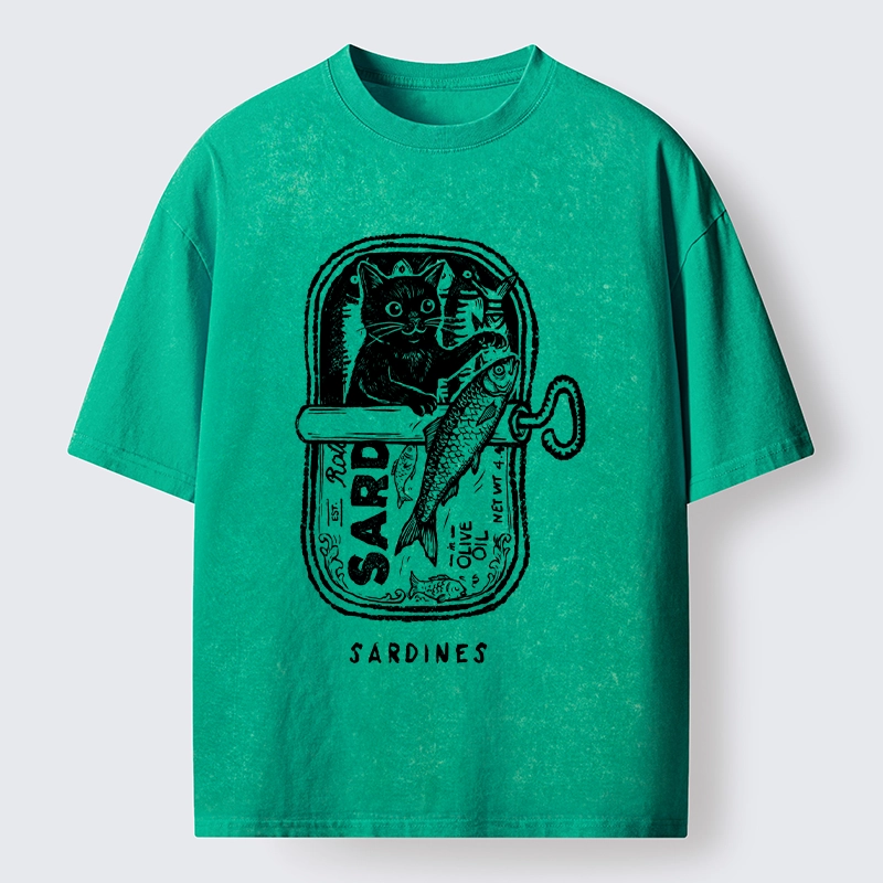 Tokyo-Tiger Black Cat Stuck In A Sardine Can Washed T-Shirt