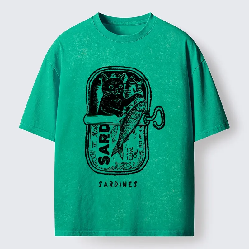 Tokyo-Tiger Black Cat Stuck In A Sardine Can Washed T-Shirt
