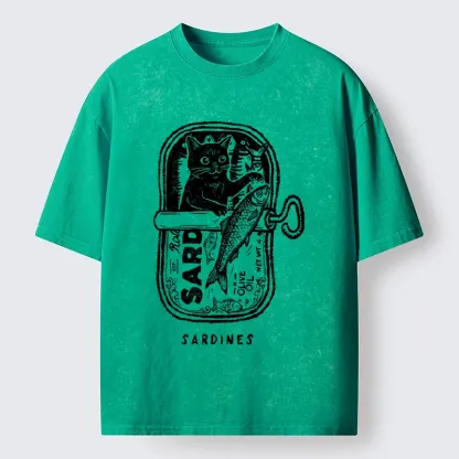 Tokyo-Tiger Black Cat Stuck In A Sardine Can Washed T-Shirt
