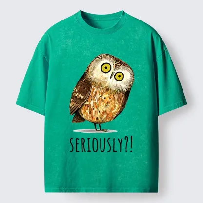 Tokyo-Tiger Seriously Confused Owl Meme Art Washed T-Shirt