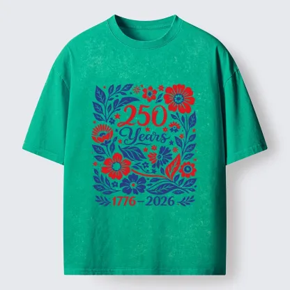 Tokyo-Tiger Floral 250 Years USA Celebration Washed T-Shirt