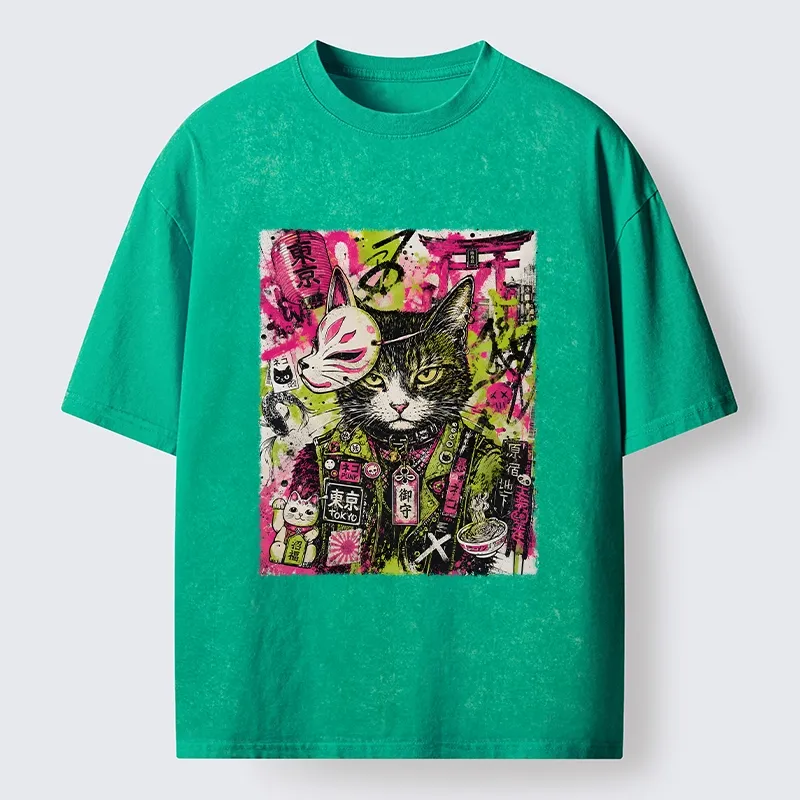 Tokyo-Tiger Funny Tokyo Street Cat Meme Art Washed T-Shirt