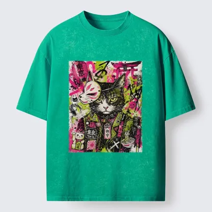 Tokyo-Tiger Funny Tokyo Street Cat Meme Art Washed T-Shirt