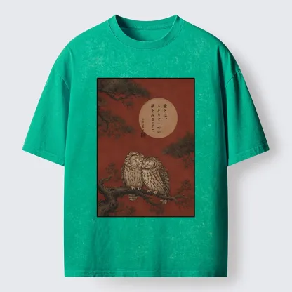 Tokyo-Tiger Loving Owls On A Pine Tree Branch Washed T-Shirt