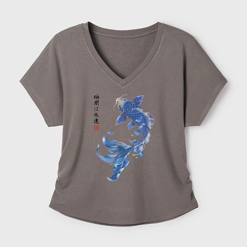 Tokyo-Tiger Lucky Blue Koi Fish Art Modal Dolman Sleeve T-Shirt