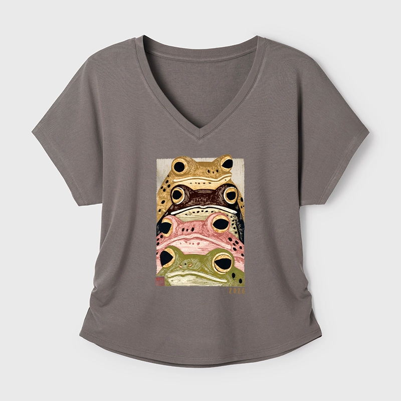 Tokyo-Tiger Whimsical Multi Colored Frog Art Modal Dolman Sleeve T-Shirt