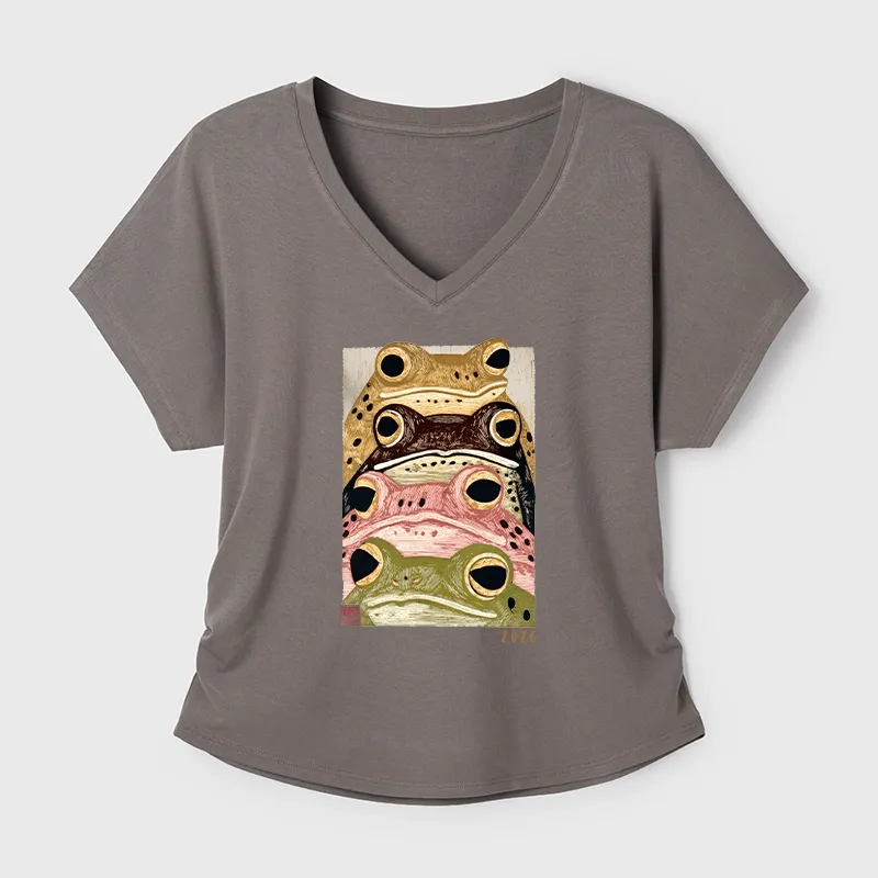 Tokyo-Tiger Whimsical Multi Colored Frog Art Modal Dolman Sleeve T-Shirt