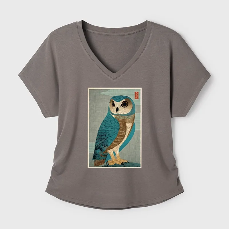 Tokyo-Tiger Vintage Owl Woodblock Art Modal Dolman Sleeve T-Shirt