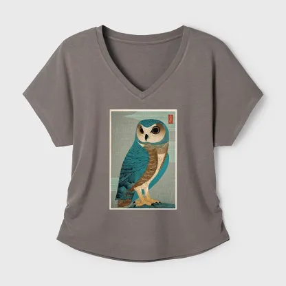 Tokyo-Tiger Vintage Owl Woodblock Art Modal Dolman Sleeve T-Shirt