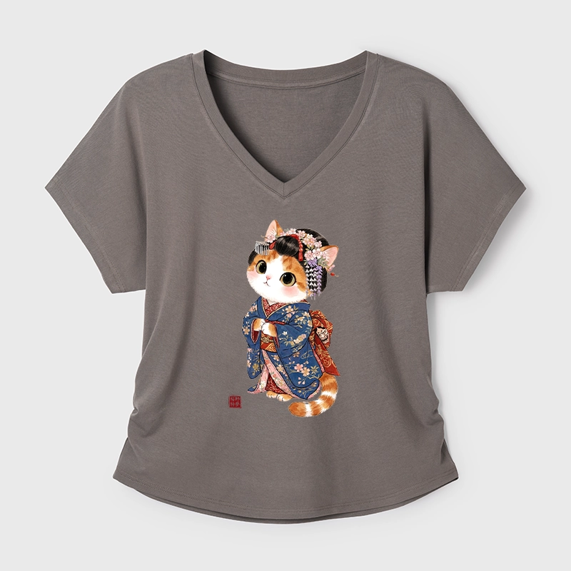 Tokyo-Tiger Cat Dressed As A Geisha Funny Modal Dolman Sleeve T-Shirt