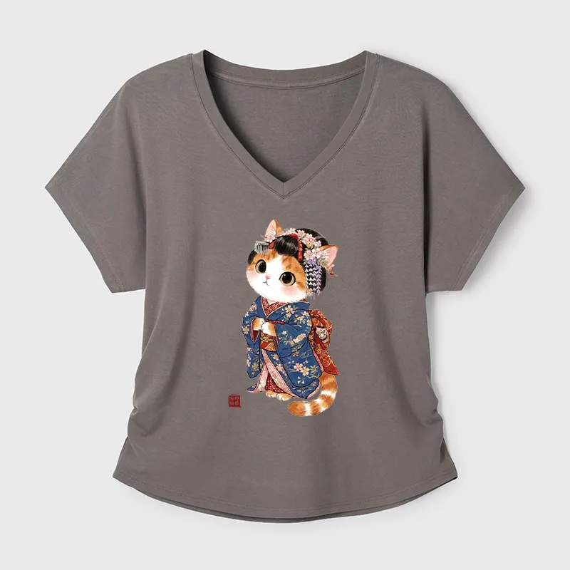 Tokyo-Tiger Cat Dressed As A Geisha Funny Modal Dolman Sleeve T-Shirt