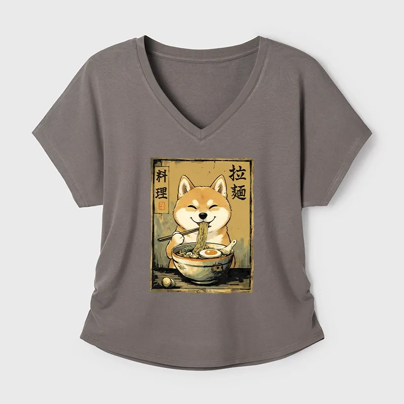 Tokyo-Tiger Happy Shiba Eating Ramen Modal Dolman Sleeve T-Shirt