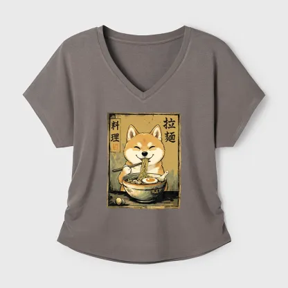 Tokyo-Tiger Happy Shiba Eating Ramen Modal Dolman Sleeve T-Shirt