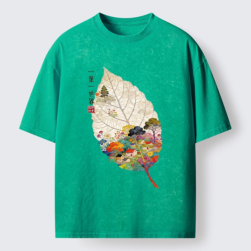 Tokyo-Tiger One Leaf Holds A Tiny Colorful World Washed T-Shirt