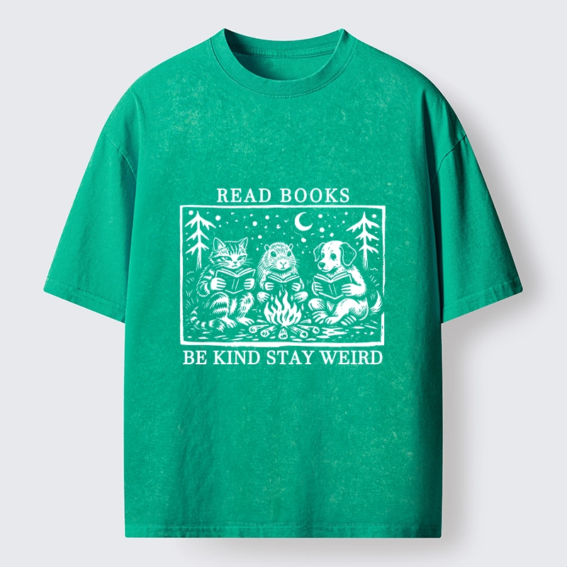 Tokyo-Tiger Be Kind Stay Weird Book Loving Forest Pals Washed T-Shirt