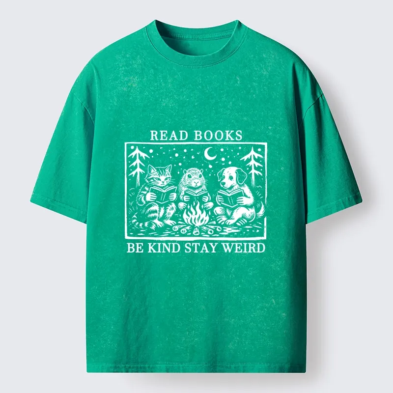 Tokyo-Tiger Be Kind Stay Weird Book Loving Forest Pals Washed T-Shirt