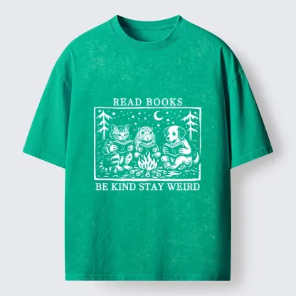 Tokyo-Tiger Be Kind Stay Weird Book Loving Forest Pals Washed T-Shirt
