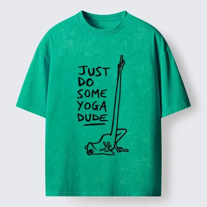 Tokyo-Tiger Funny Stretch Yoga Frog Takes Daily Workout Washed T-Shirt