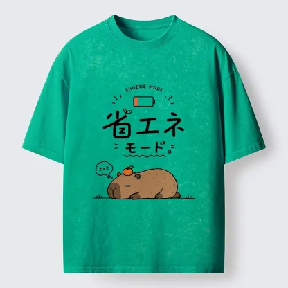 Tokyo-Tiger Capybara Naps Through Slow Lazy Days Washed T-Shirt