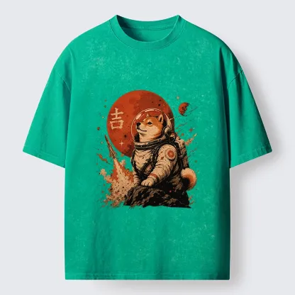 Tokyo-Tiger Space Dog On Red Planet Mission Washed T-Shirt