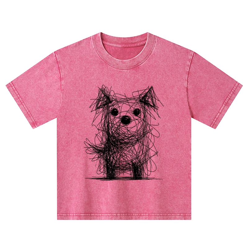 Tokyo-Tiger Scruffy Dog Chaos Art Kids Washed T-Shirt