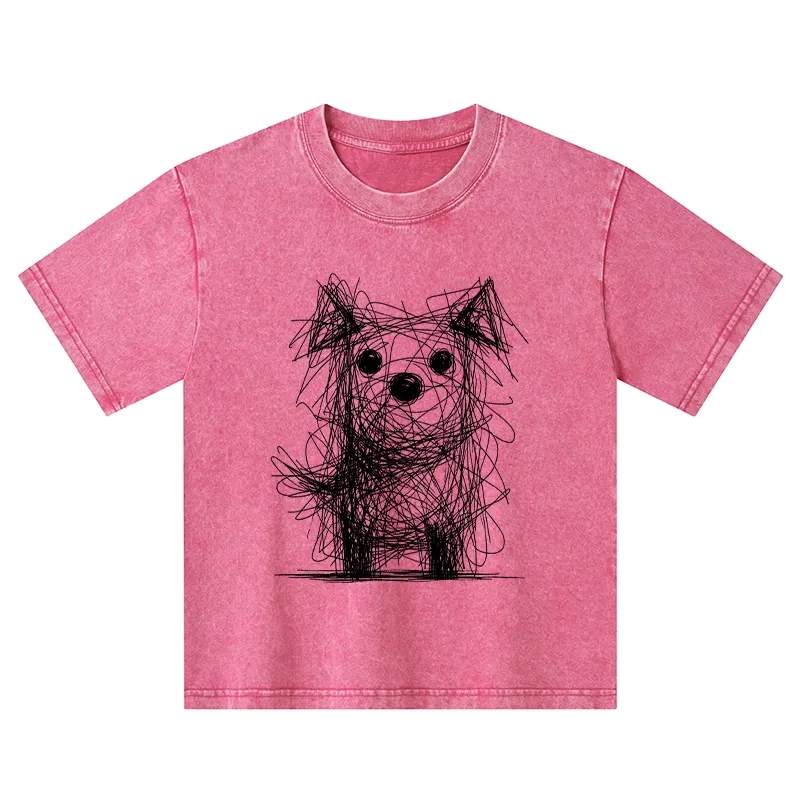 Tokyo-Tiger Scruffy Dog Chaos Art Kids Washed T-Shirt