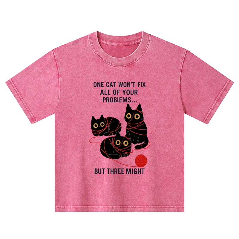 Tokyo-Tiger Three Cats Fix All Problems Kids Washed T-Shirt
